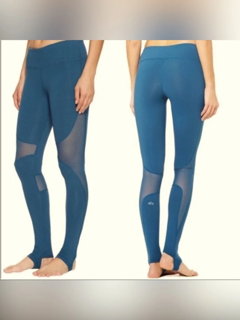 Alo Yoga Coast Leggings XS Teal stirrup mid rise athletic mesh workout gym yoga